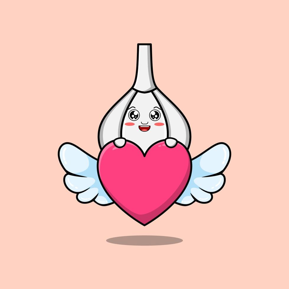 cute cartoon Garlic character hiding heart vector
