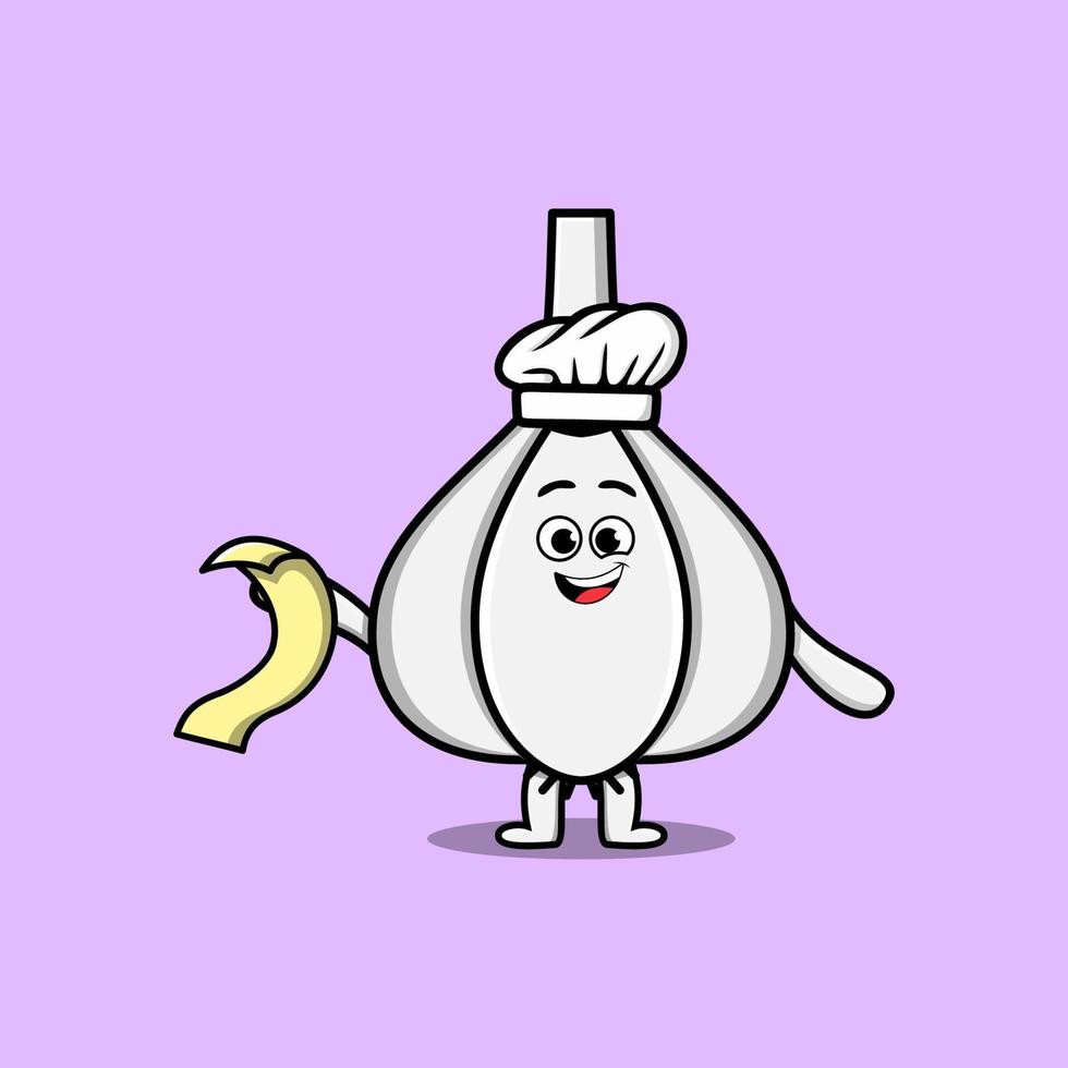 Cute cartoon Garlic chef with menu in hand vector
