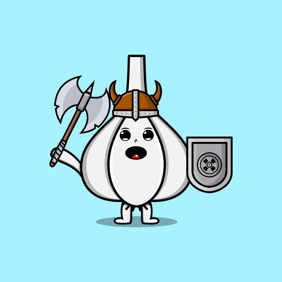 lindo personaje de dibujos animados ajo pirata vikingo vector