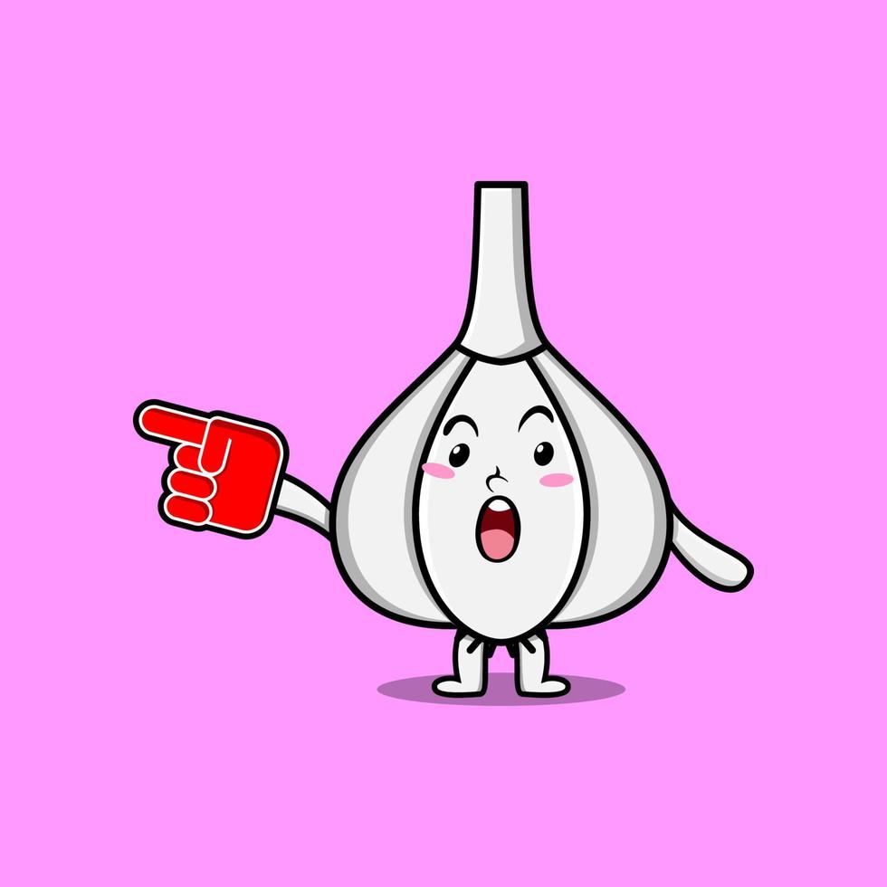 Cute Cartoon Garlic with foam finger glove vector