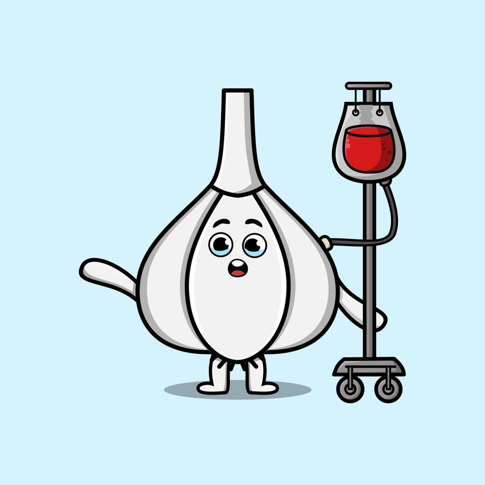 Cute cartoon of Garlic having blood transfusion vector