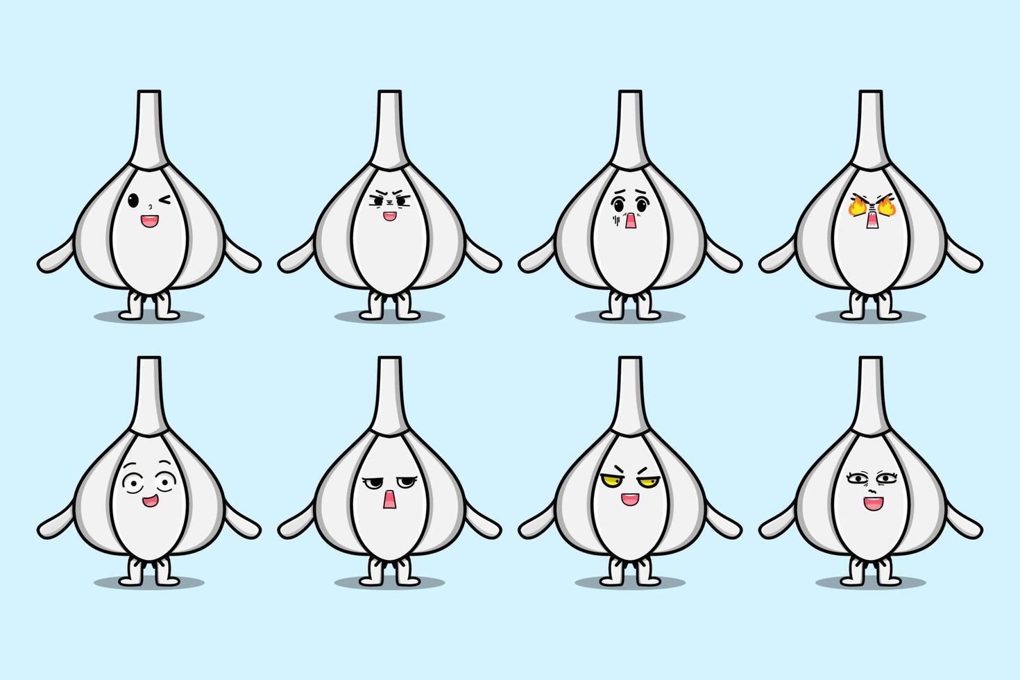 Set kawaii Garlic cartoon different expressions vector