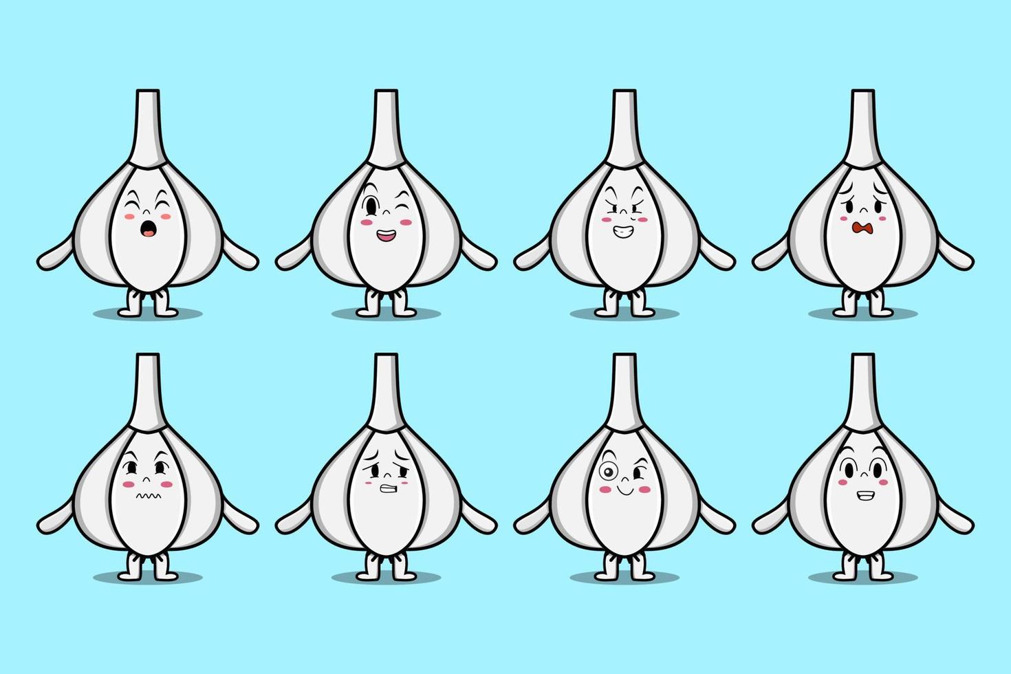 Set kawaii Garlic cartoon different expressions vector