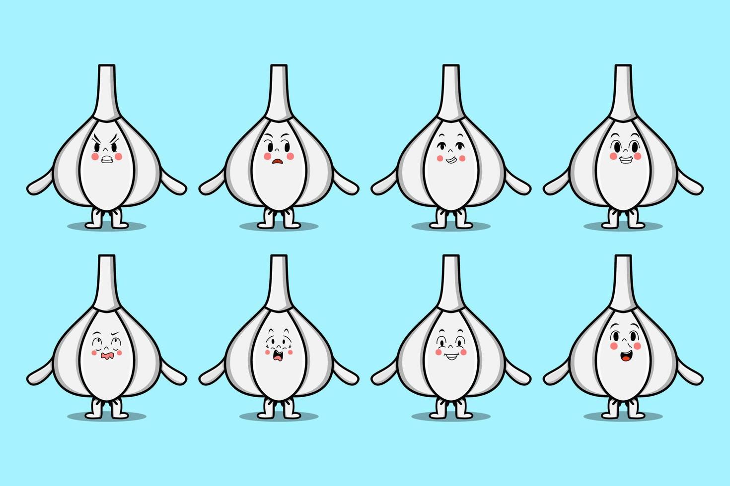 Set kawaii Garlic cartoon different expressions vector