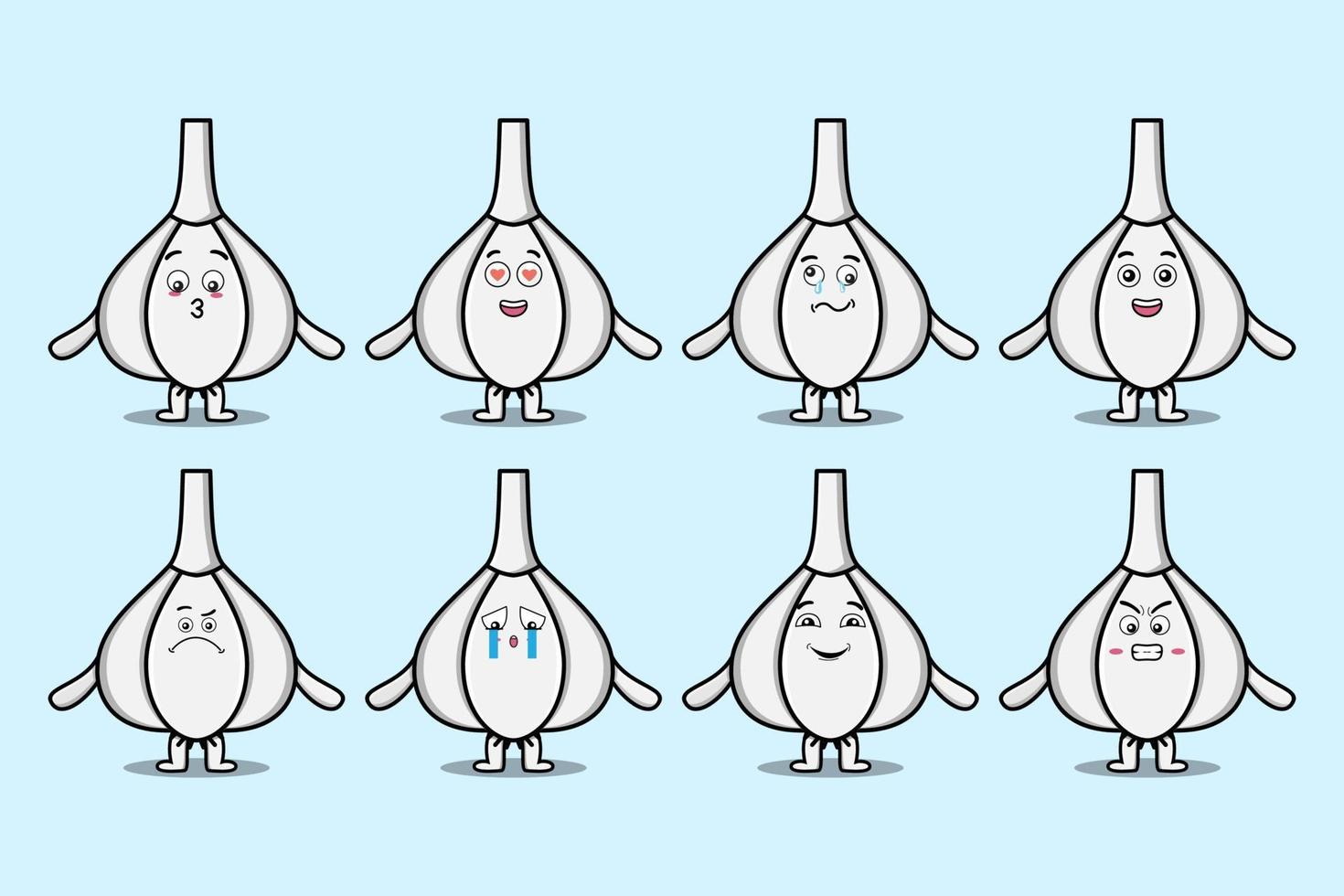 Set kawaii Garlic cartoon different expressions vector