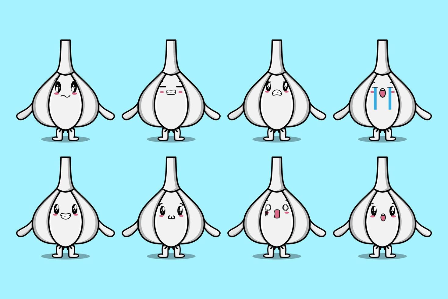 Set kawaii Garlic cartoon different expressions vector