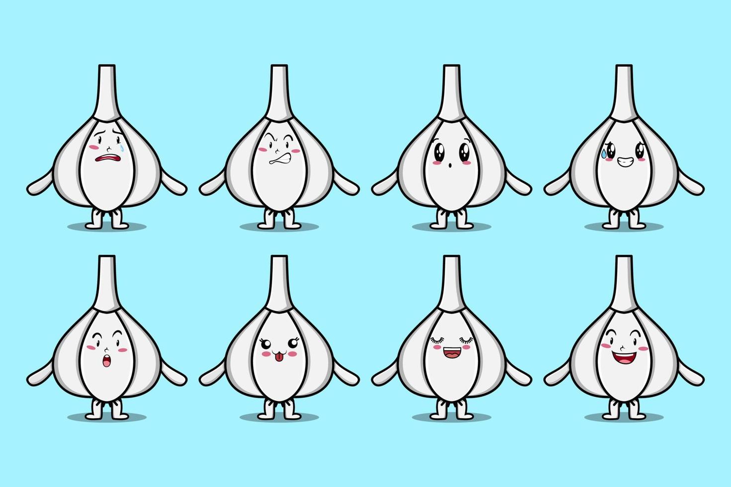Set kawaii Garlic cartoon different expressions vector