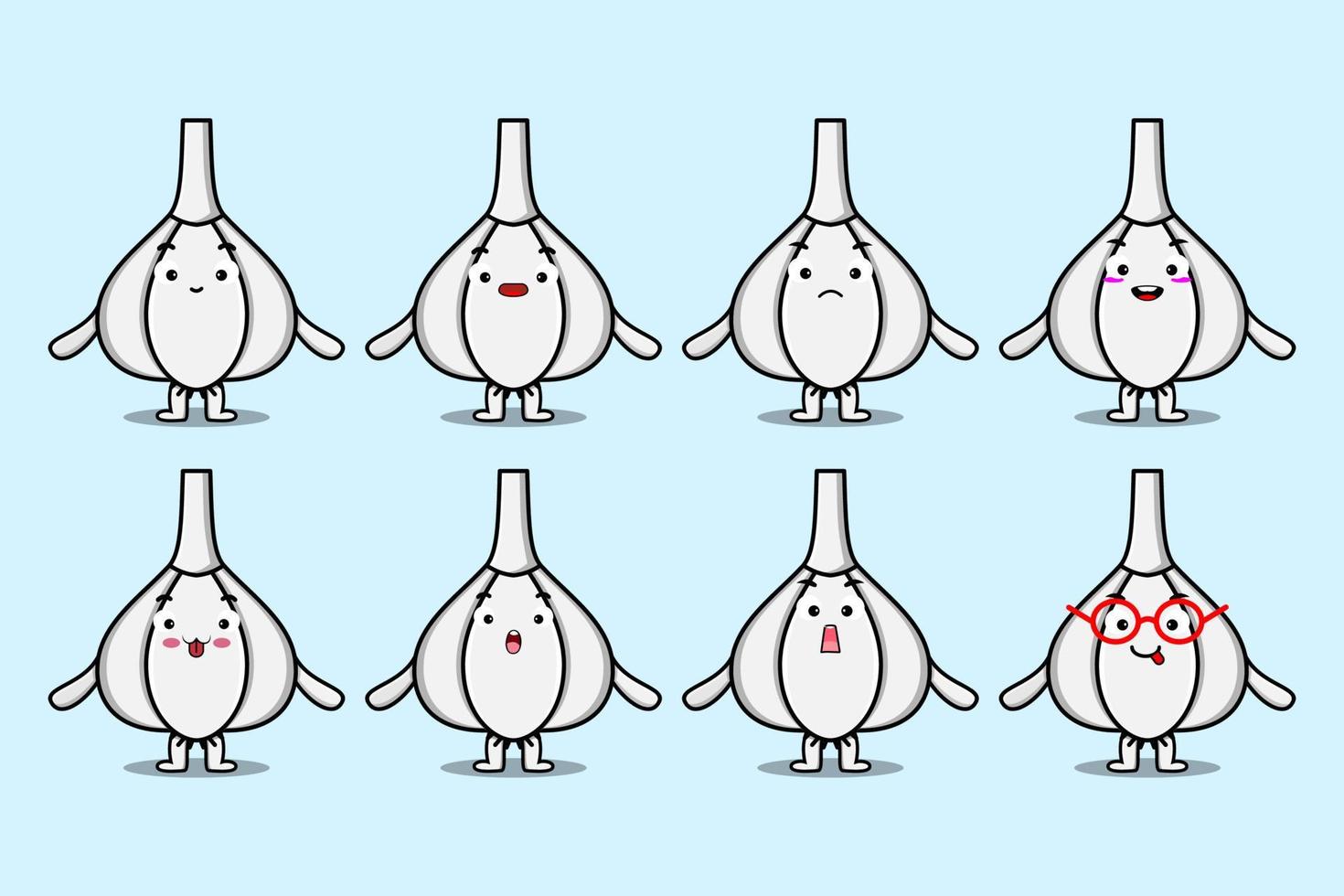 Set kawaii Garlic cartoon different expressions vector