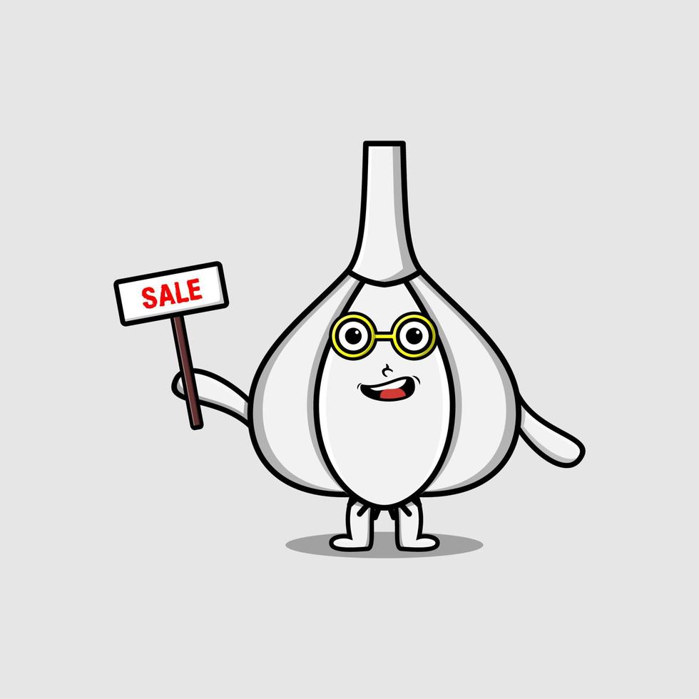 Cute cartoon Garlic character holding sale sign vector