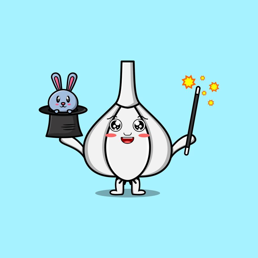 cute cartoon Garlic magician character with bunny vector