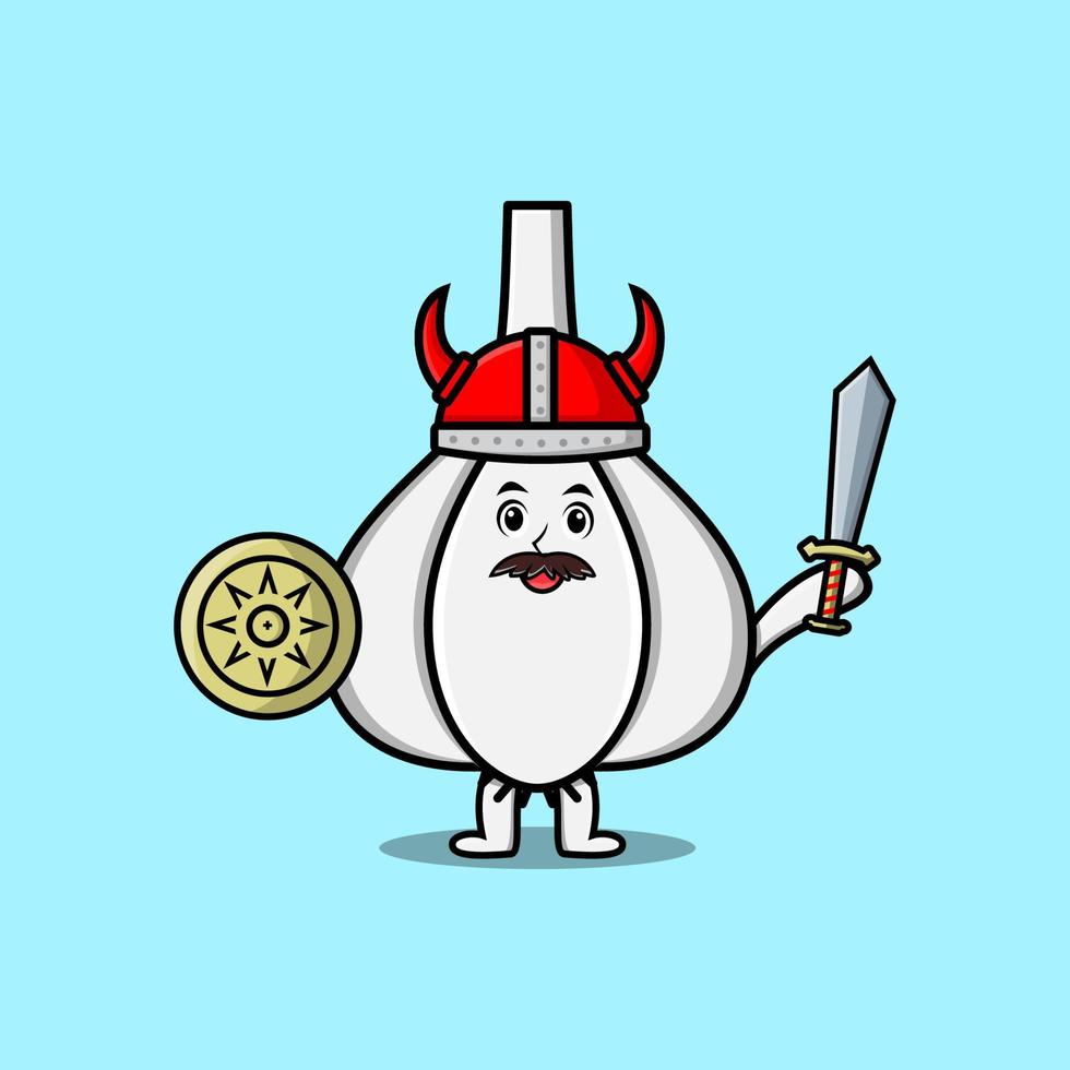 Cute cartoon character Garlic viking pirate vector