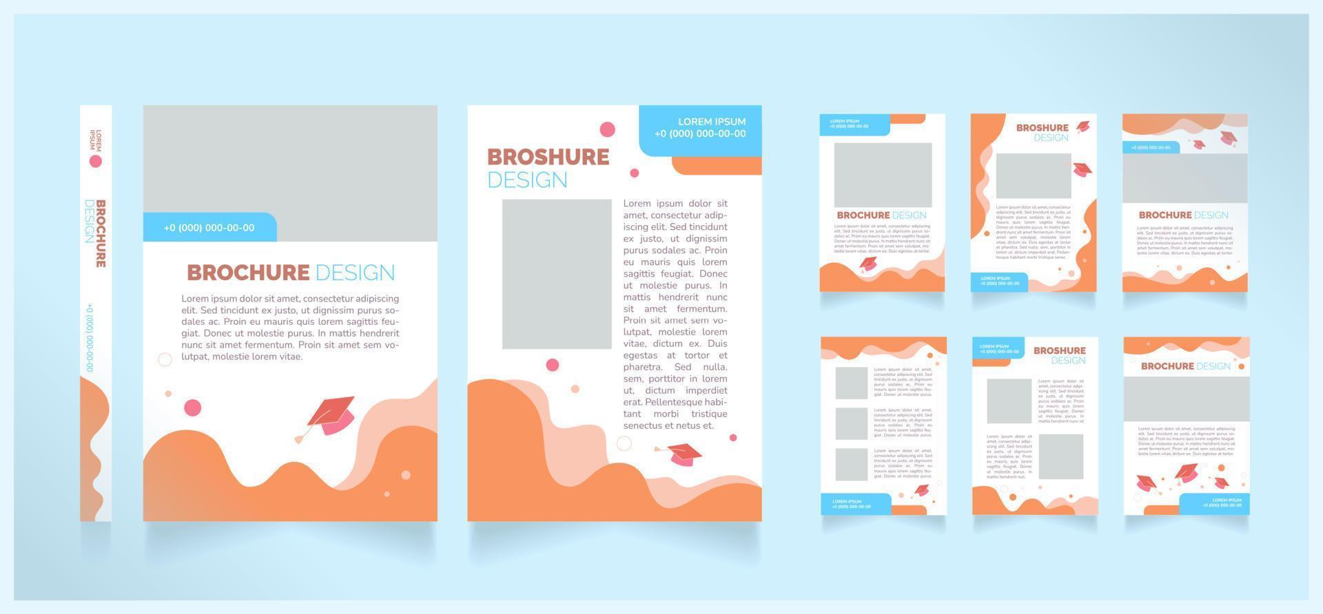 College graduation blank brochure design. Template set with copy space for text. Premade corporate reports collection. Editable 8 paper pages vector
