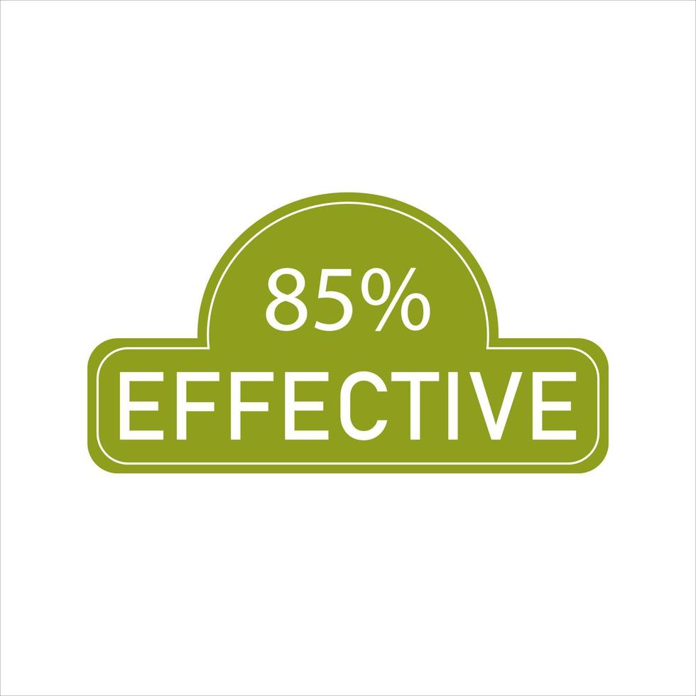 85 percentage effective sign label vector art illustration with fantastic font and green color stamp. Isolated on white background