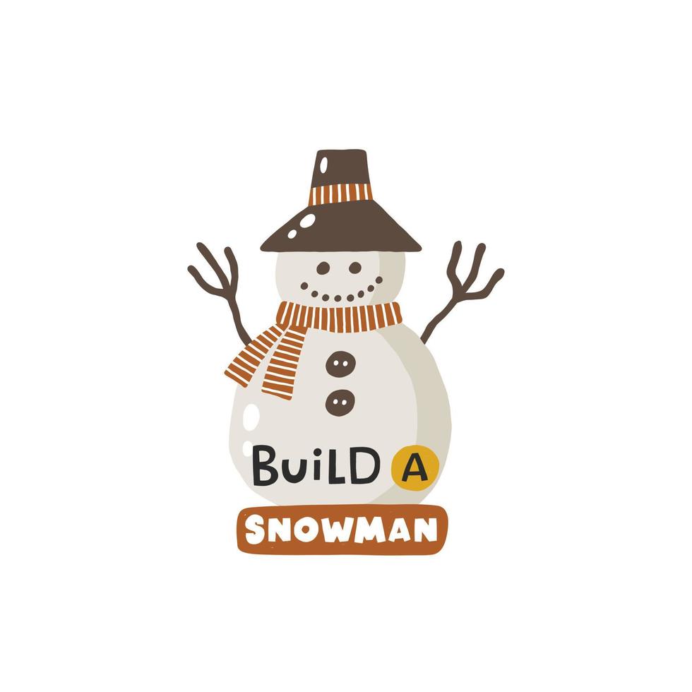 construir un muñeco de nieve. tarjeta de Navidad. ilustración dibujada a mano en estilo de dibujos animados. lindo concepto para navidad. ilustración para la postal de diseño, textiles, prendas de vestir, decoración vector