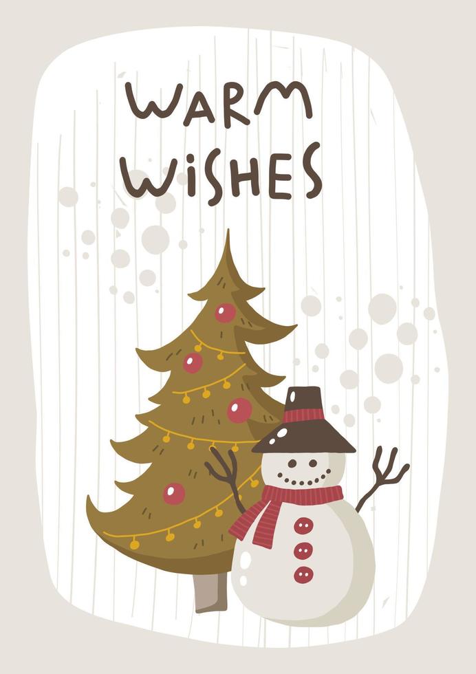 Warm wishes. Christmas card. Hand drawn illustration in cartoon style. Cute concept for xmas. Illustration for the design postcard, textiles, apparel, decor vector