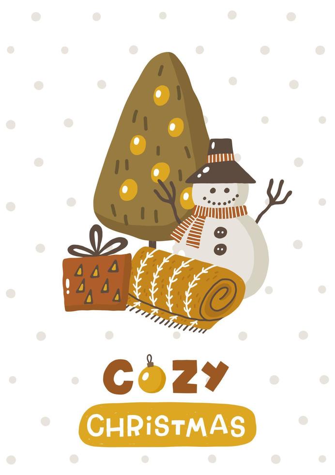 Cozy christmas card. Hand drawn illustration in cartoon style. Cute concept for xmas. Illustration for the design postcard, textiles, apparel, decor vector