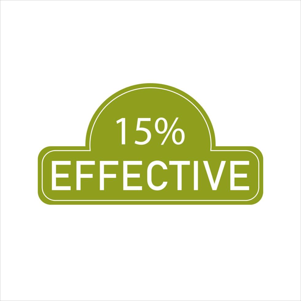 15 percentage effective sign label vector art illustration with fantastic font and green color stamp. Isolated on white background