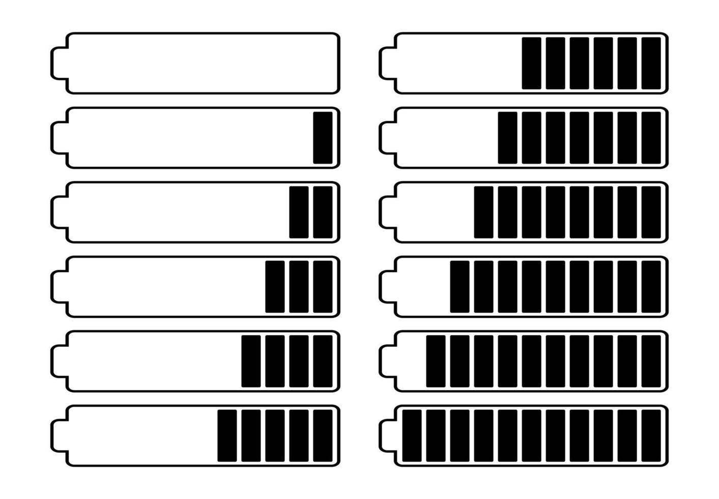 A set of twelve batteries with different charge indicators. Vector illustration