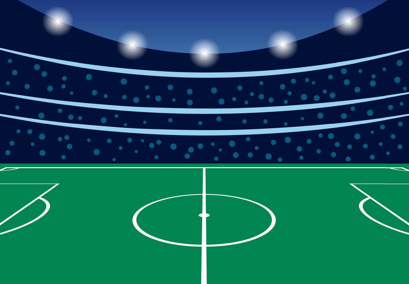 estadio de fútbol con tribunas llenas en la noche antes del comienzo del partido. ilustración vectorial vector