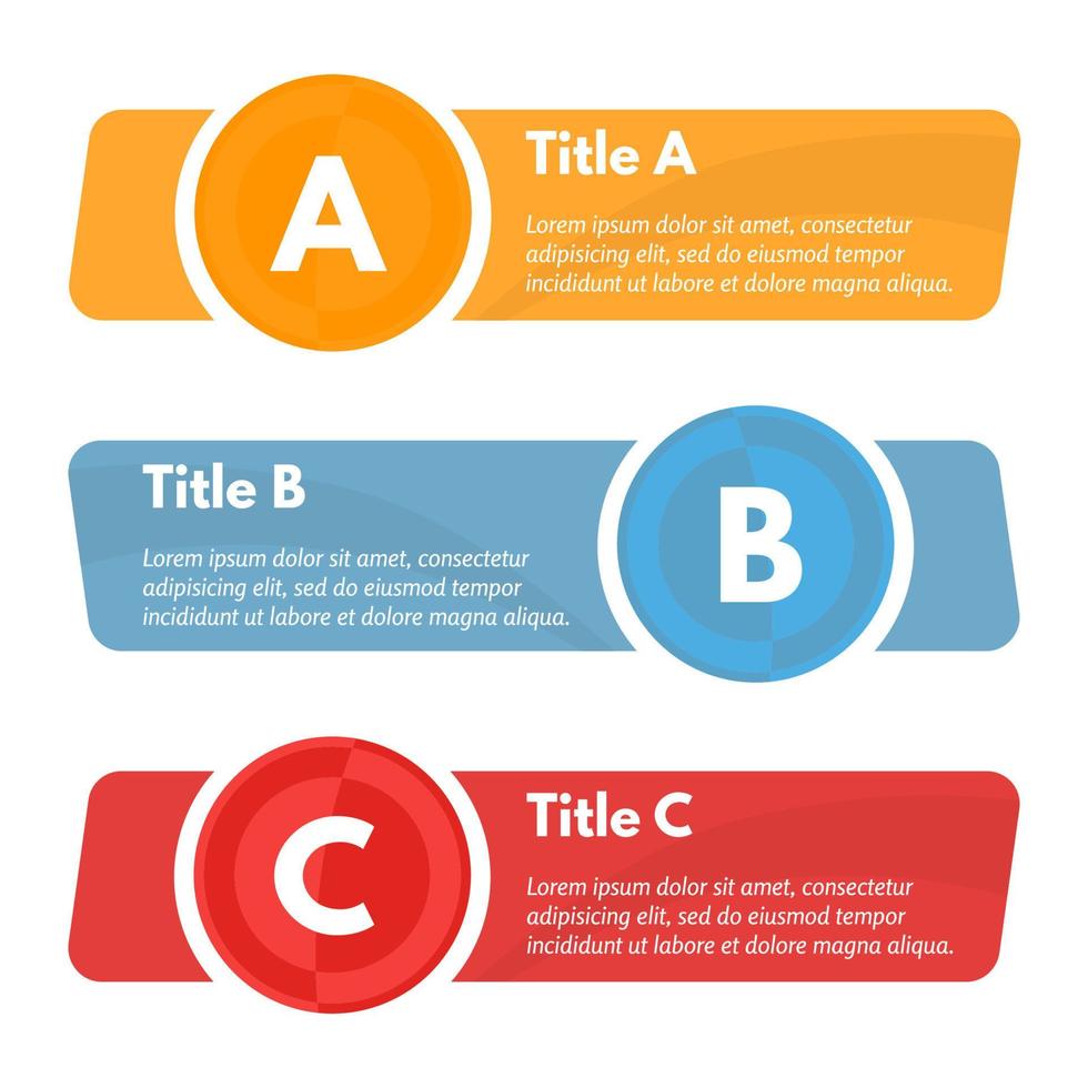 conjunto de tres banners de opciones de colores horizontales. plantilla de diseño infográfico paso a paso. ilustración vectorial vector