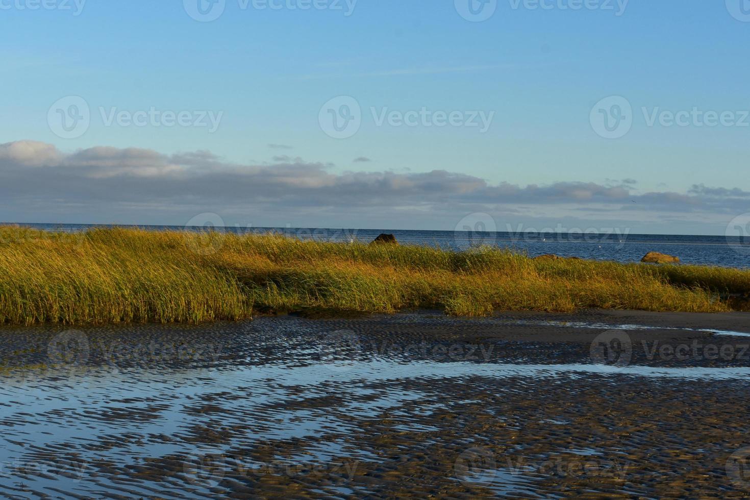 Pretty wet and sandy beach next to the atlantic ocean photo