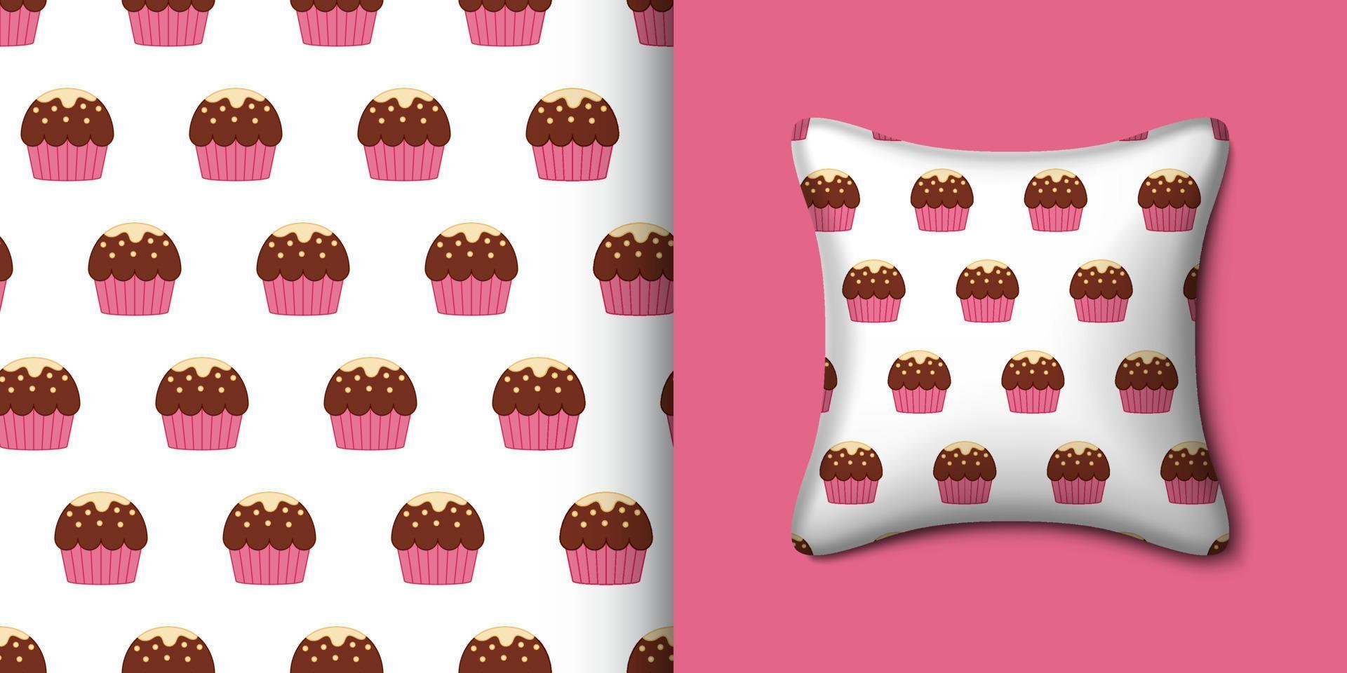 Cupcake seamless pattern with pillow. Vector illustration