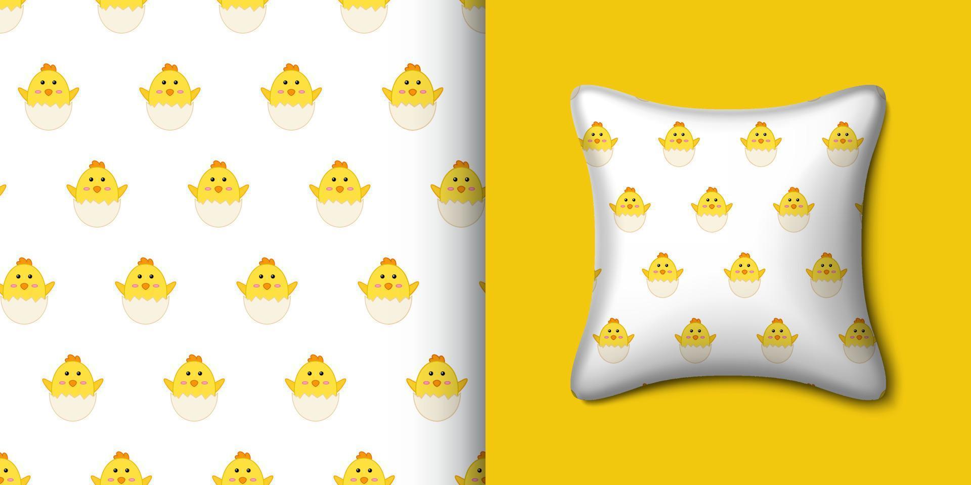 Chick seamless pattern with pillow. Vector illustration