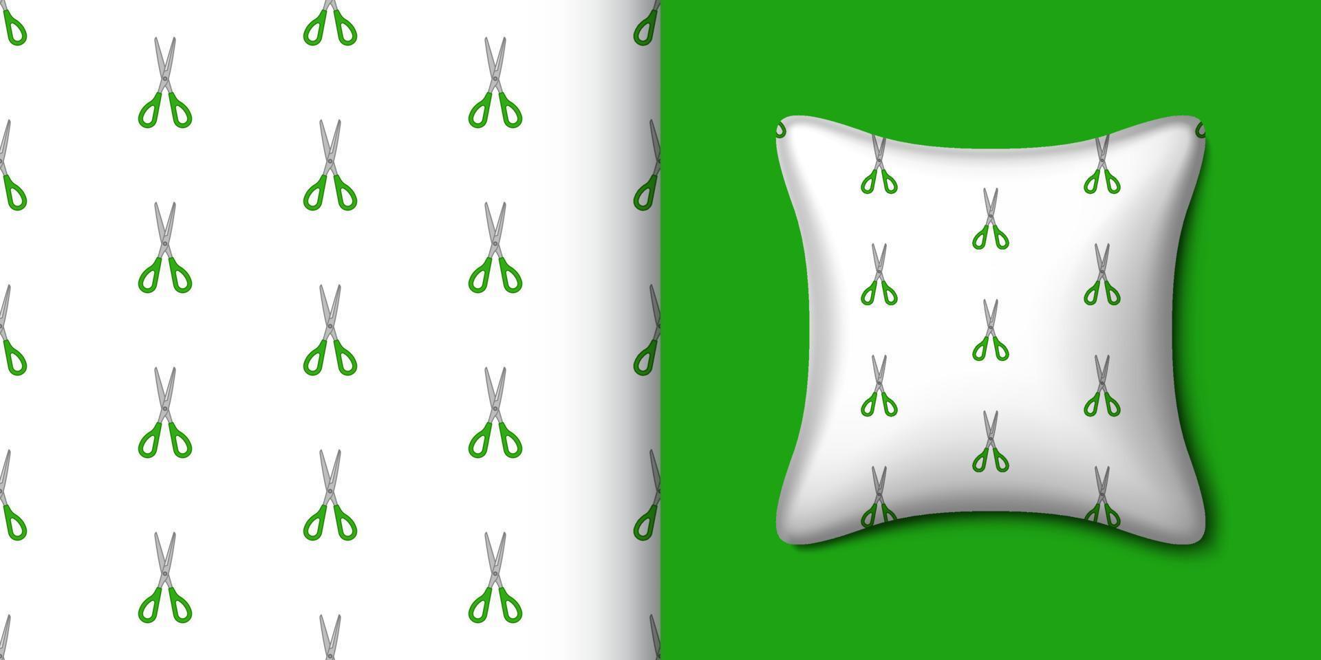 Scissor seamless pattern with pillow. Vector illustration