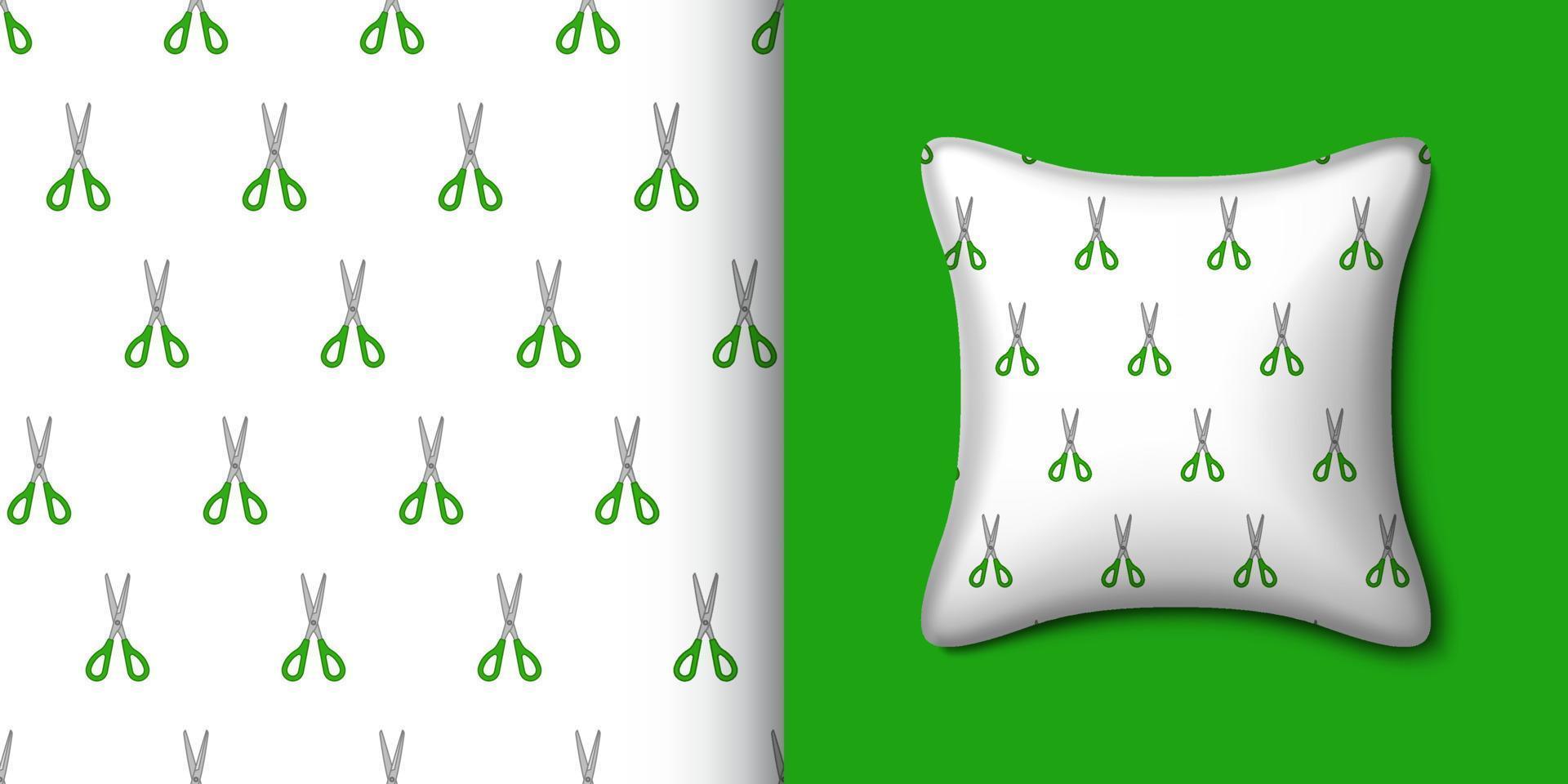 Scissor seamless pattern with pillow. Vector illustration