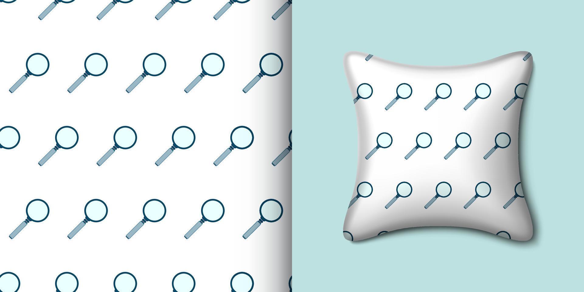 Magnifying glass seamless pattern with pillow. Vector illustration