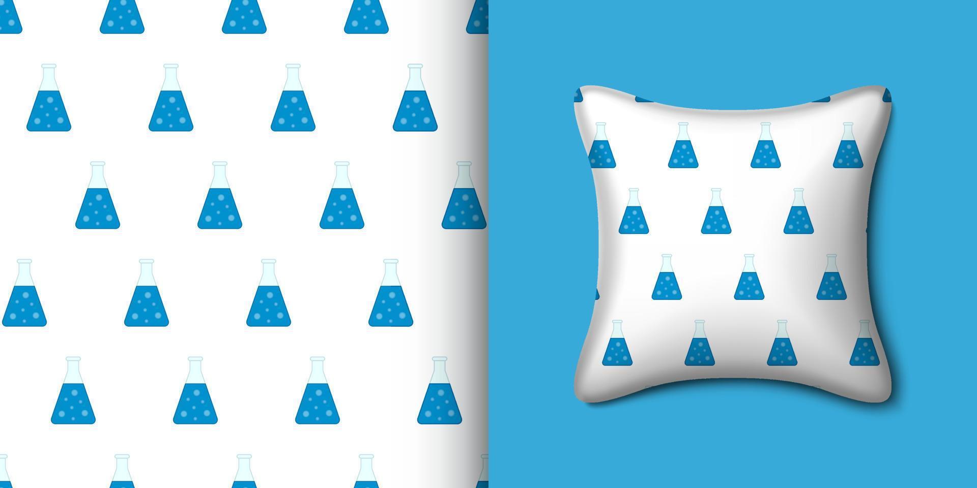 Chemistry flask seamless pattern with pillow. Vector illustration