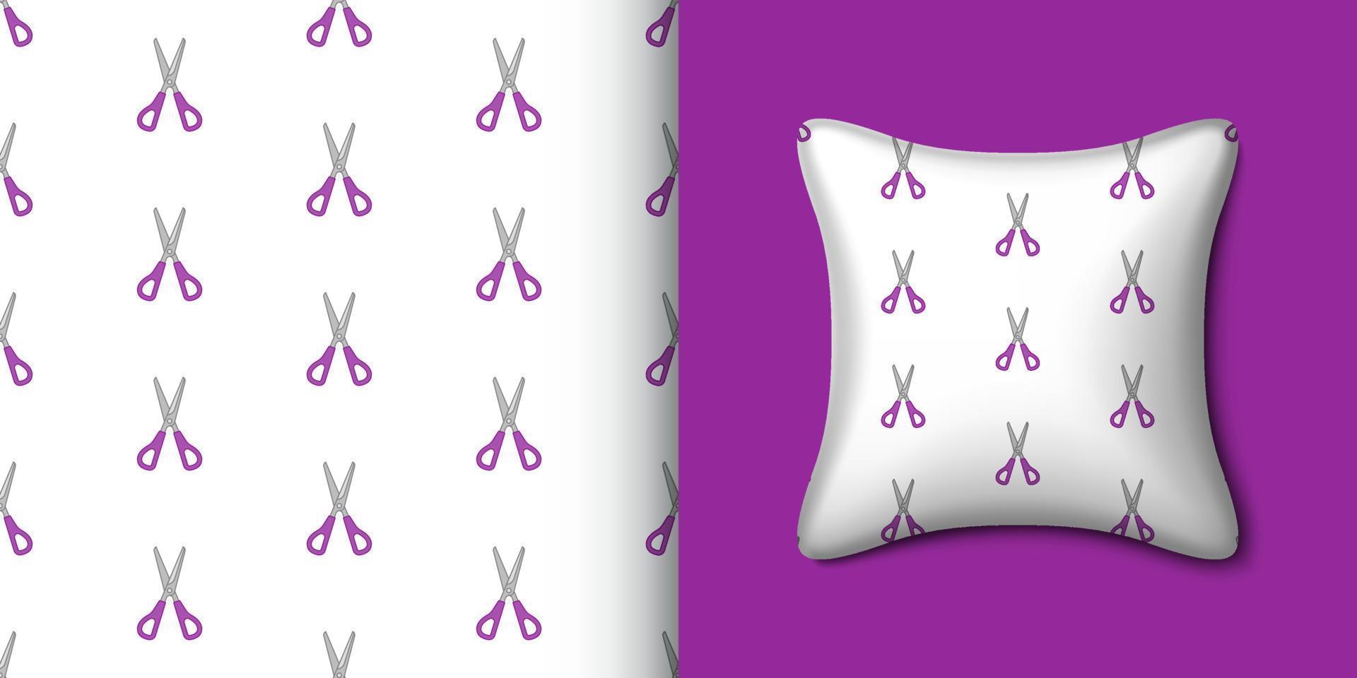 Scissor seamless pattern with pillow. Vector illustration