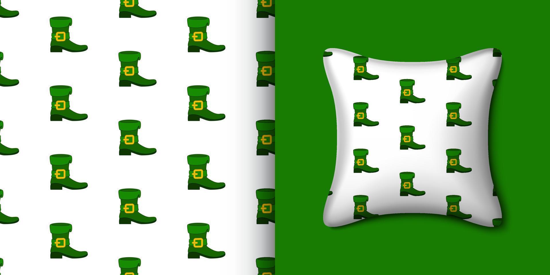 Leprechaun boot seamless pattern with pillow. Vector illustration