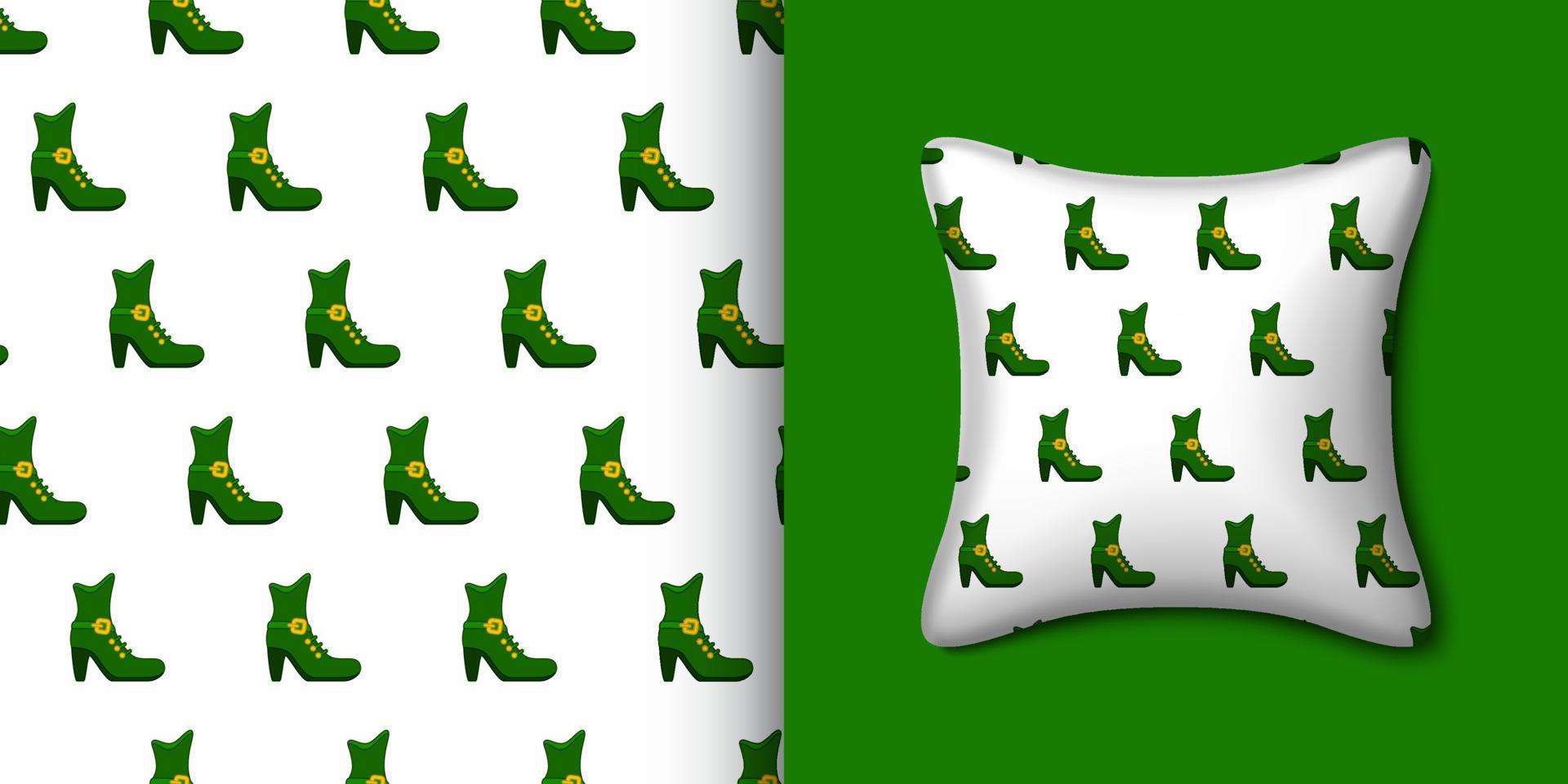 Leprechaun boot seamless pattern with pillow. Vector illustration