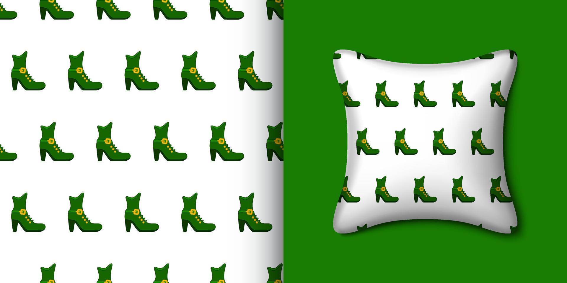 Leprechaun boot seamless pattern with pillow. Vector illustration