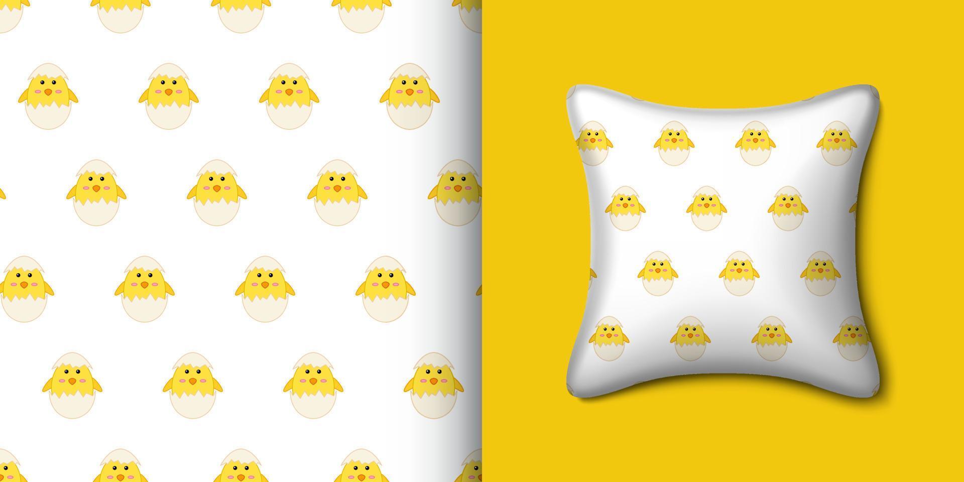 Chick seamless pattern with pillow. Vector illustration