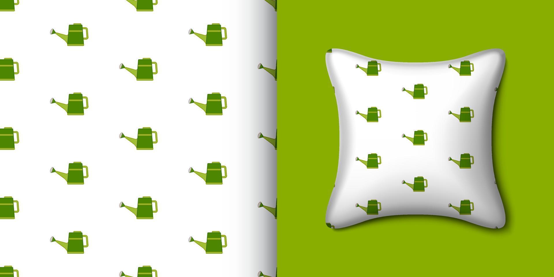 Watering can seamless pattern with pillow. Vector illustration