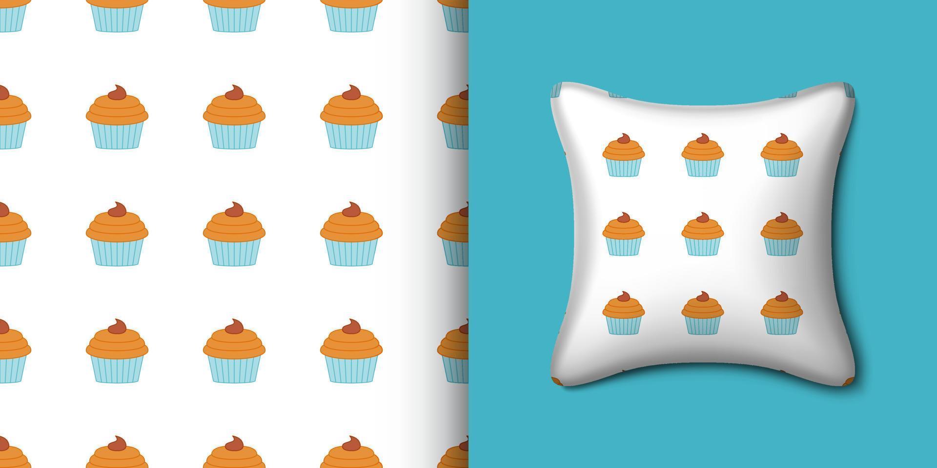 Cupcake seamless pattern with pillow. Vector illustration