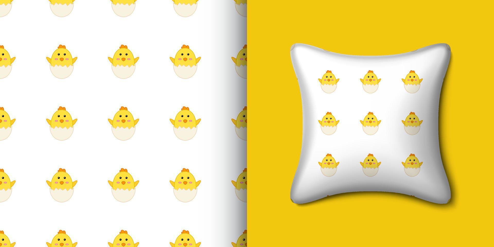 Chick seamless pattern with pillow. Vector illustration