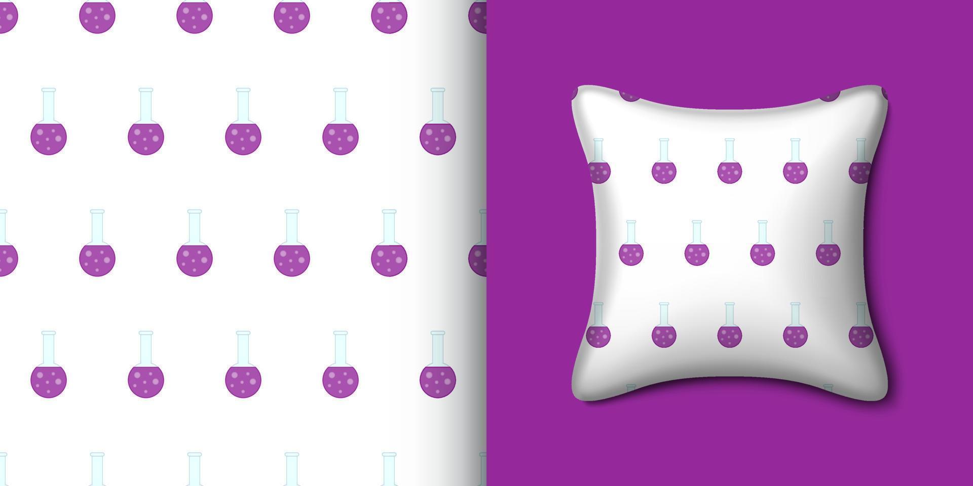 Chemistry flask seamless pattern with pillow. Vector illustration