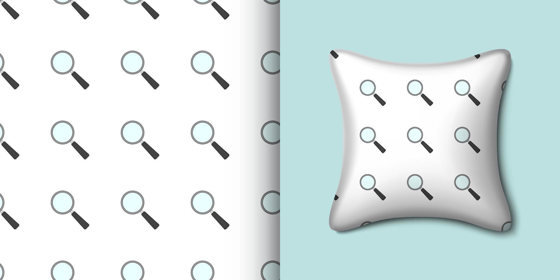 Magnifying glass seamless pattern with pillow. Vector illustration