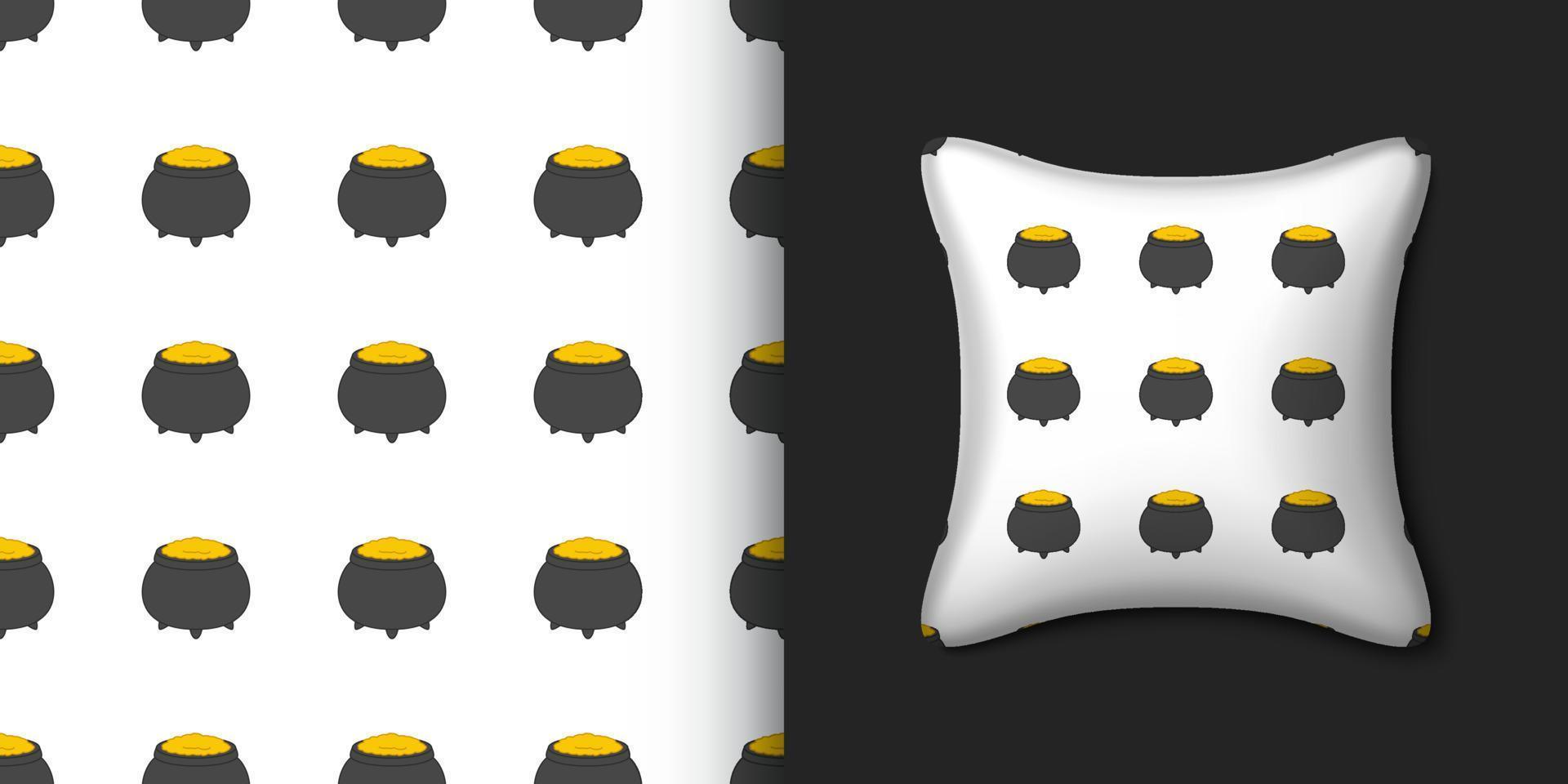 Cauldron seamless pattern with pillow. Vector illustration