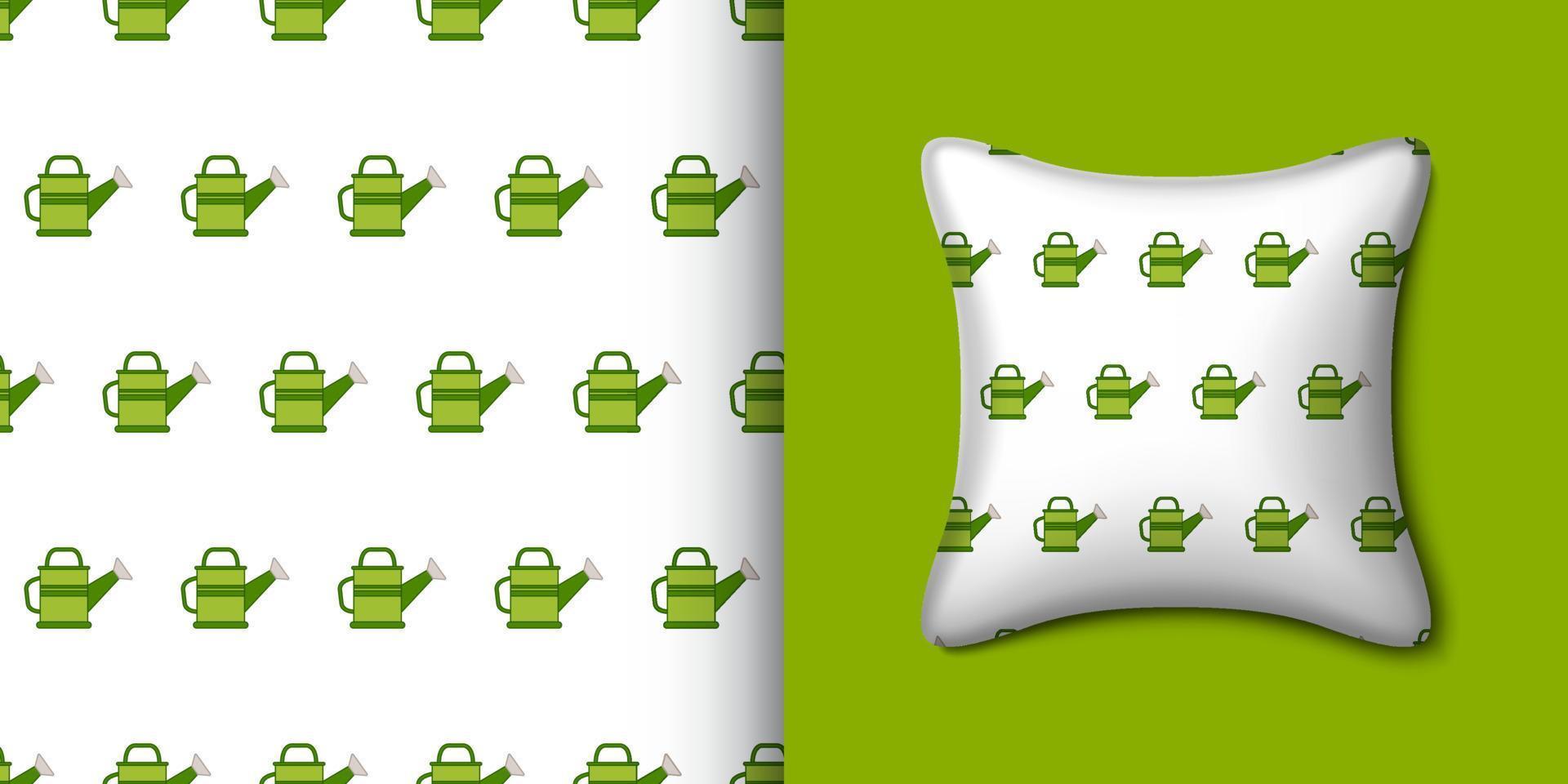 Watering can seamless pattern with pillow. Vector illustration