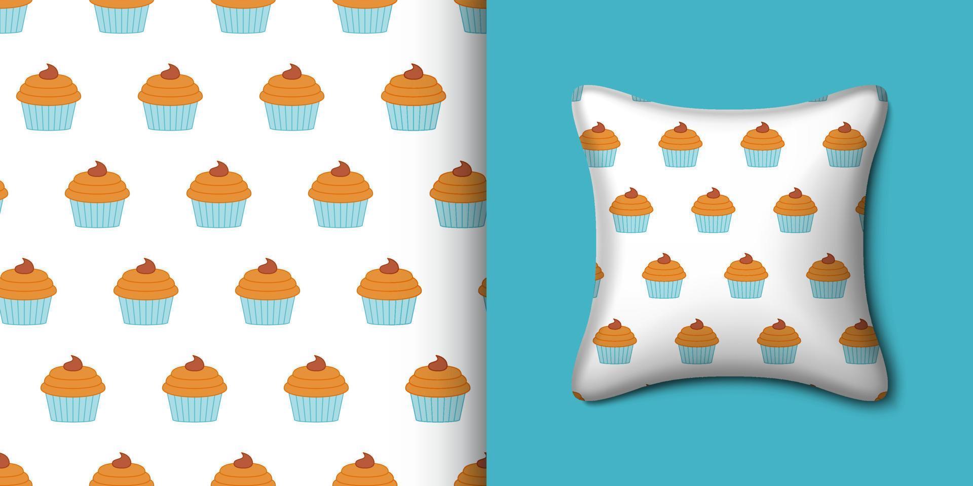 Cupcake seamless pattern with pillow. Vector illustration