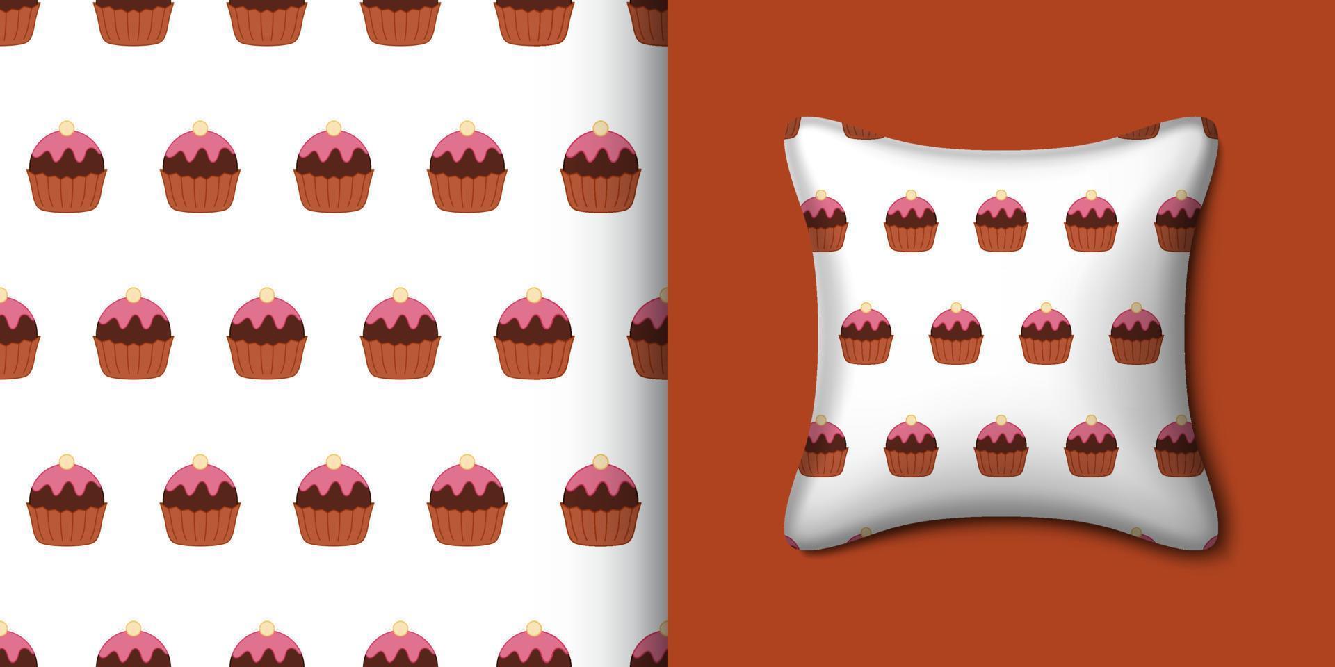 Cupcake seamless pattern with pillow. Vector illustration