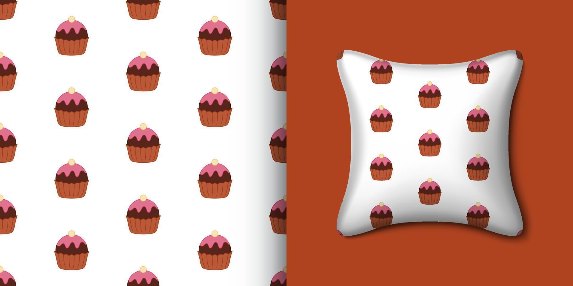 Cupcake seamless pattern with pillow. Vector illustration