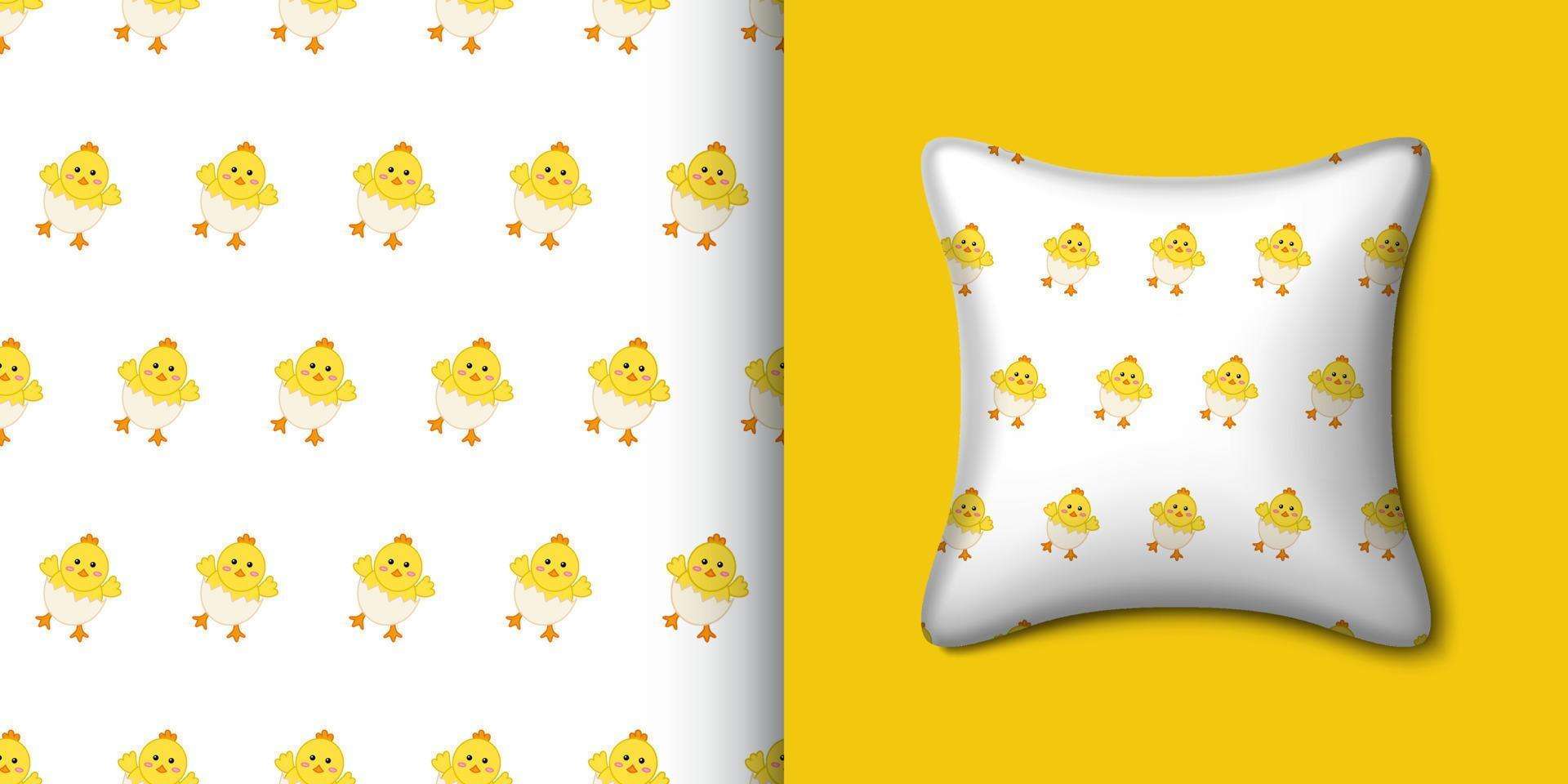 Chick seamless pattern with pillow. Vector illustration