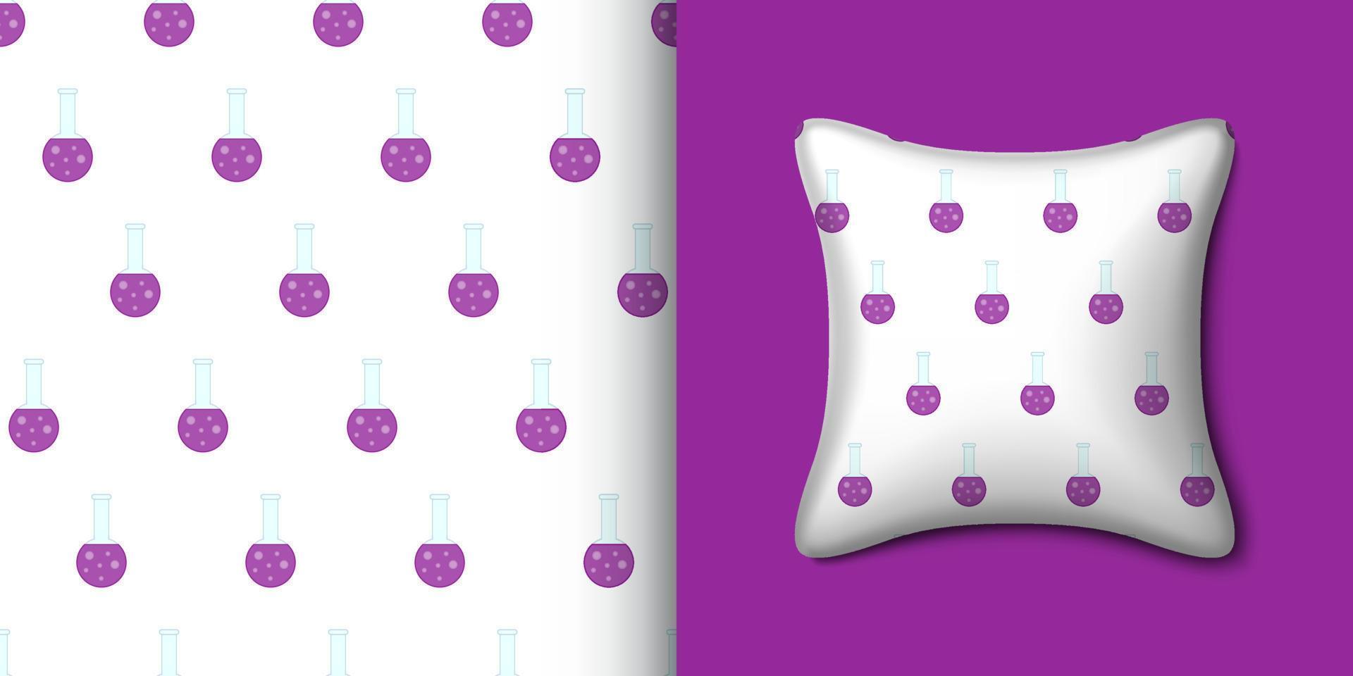 Chemistry flask seamless pattern with pillow. Vector illustration