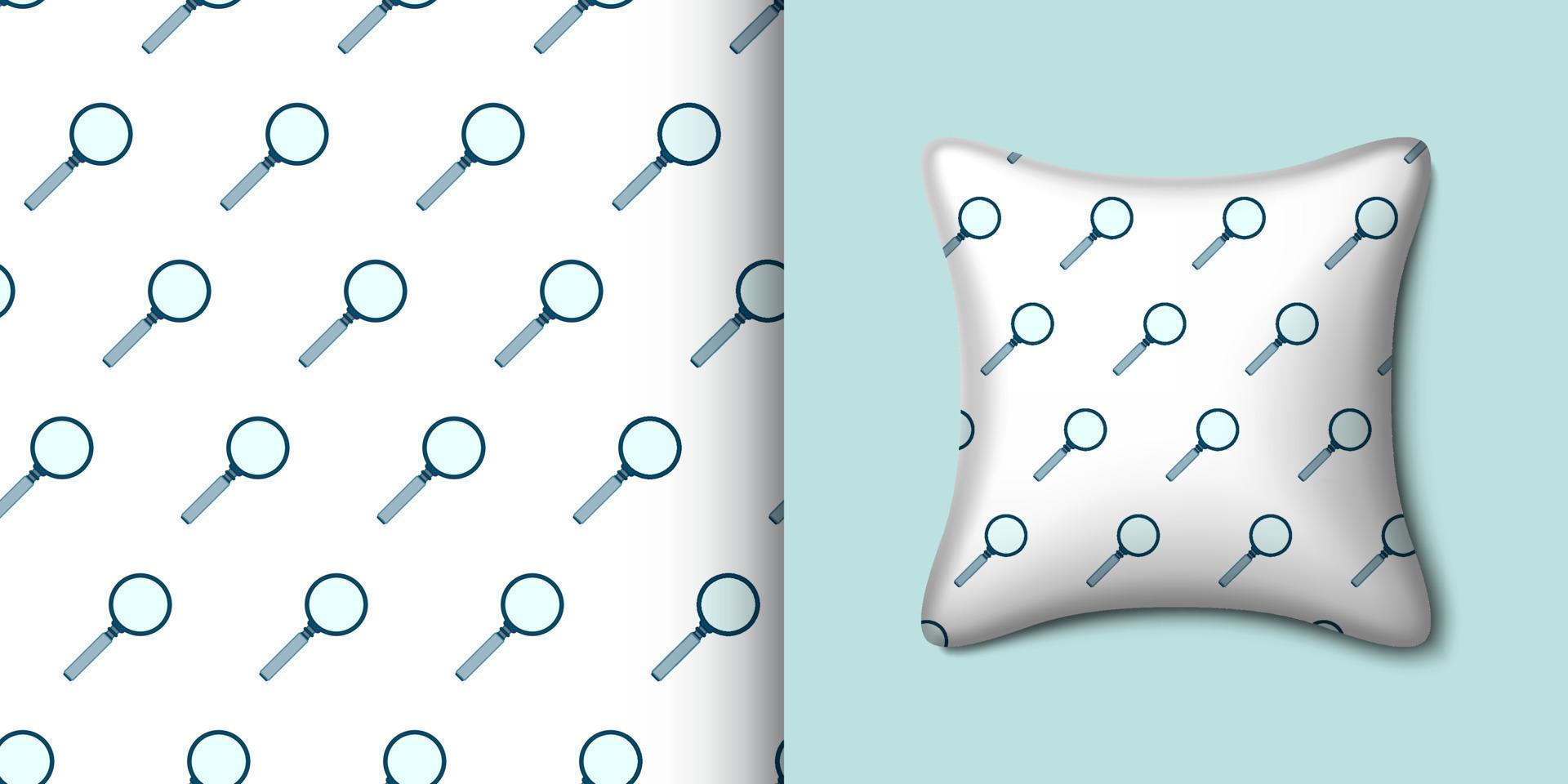 Magnifying glass seamless pattern with pillow. Vector illustration