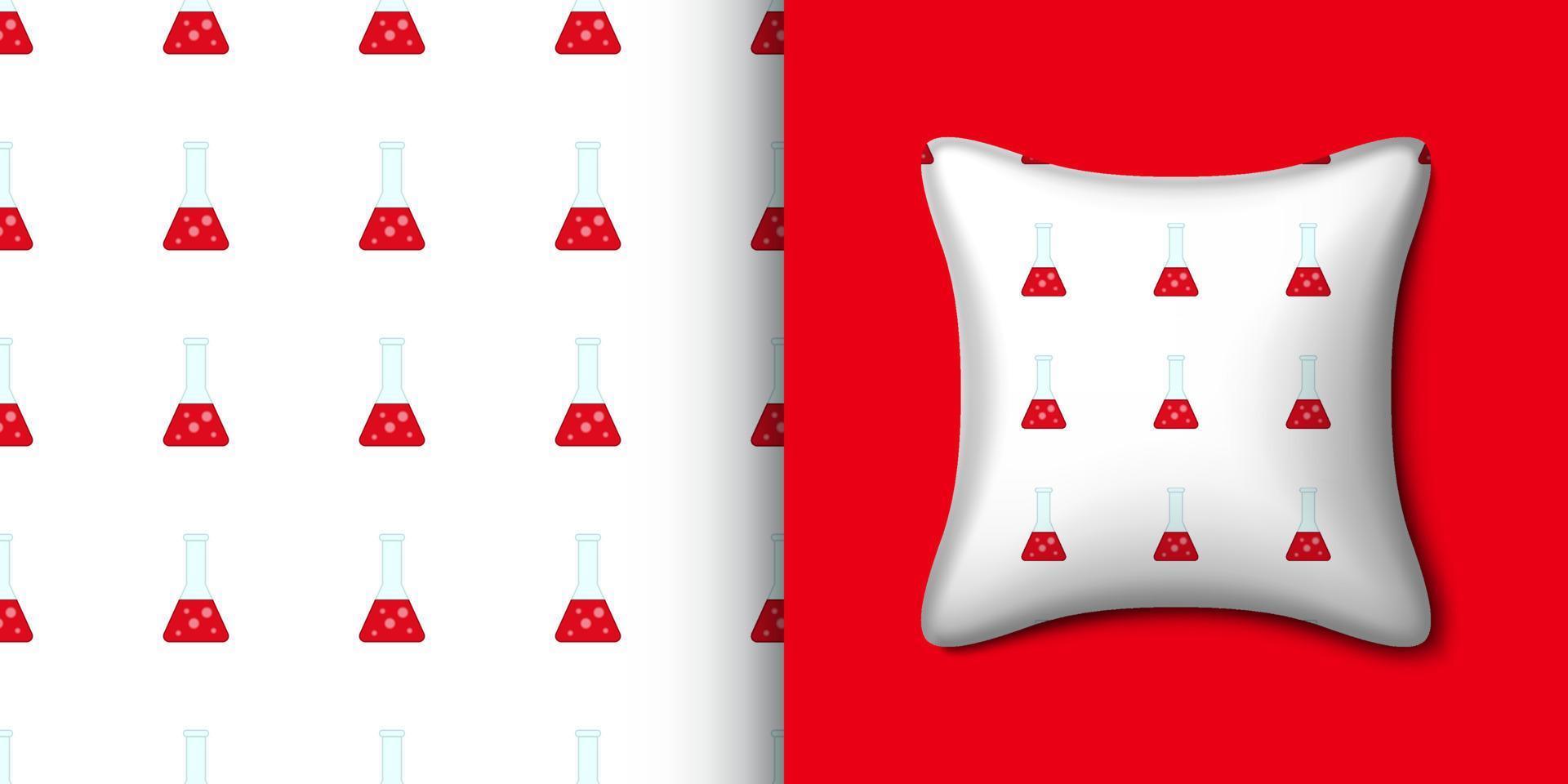 Chemistry flask seamless pattern with pillow. Vector illustration